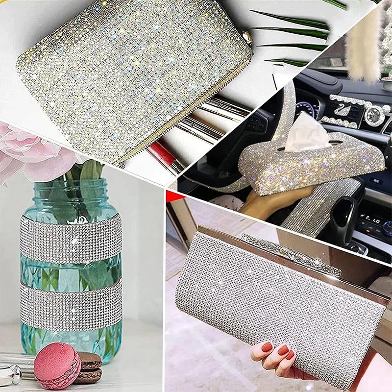 Self Adhesive Crystal Rhinestone Sticker Shiny Glass Diamond Ribbon Multipurpose DIY Car Phone Decoration Arts Crafts VIE LENTE