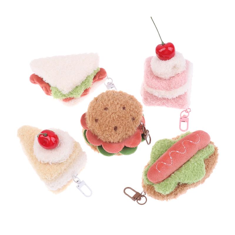 Kawaii Simulation Food Plush Keychain Creative Sandwich Hamburger Cake Keyring Bag Pendant Key Accessories Couple Gifts