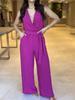 2024 Spring Women's Solid V-Neck Sleeveless Tie-Waist High-Waist Wide-Leg Jumpsuit