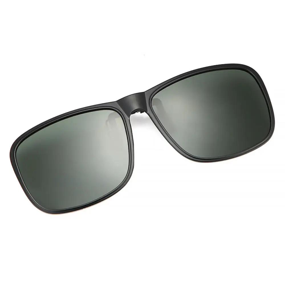 Clip Polarized Zonnebril Vierkant Heren Clip-on Bril Flip-up Monturen Zonnebril Covers Blauw Nachtzicht Kleur Lens 2024 Polarized groen