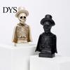 Retro Gentleman Skull with Top Hat Gothic Halloween Sculpture And Cape, Spooky Resin Prop for Display Skeleton Figurine LED Light Home Tabletop Decor