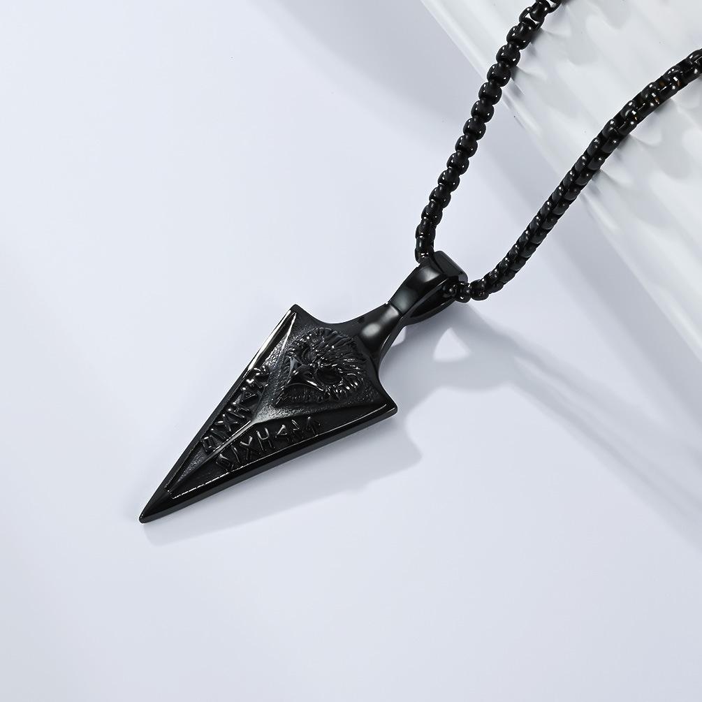 Retro Viking Rune Spear Arrow Crow Pendant Nordic Totem Raven Stainless Steel Necklace