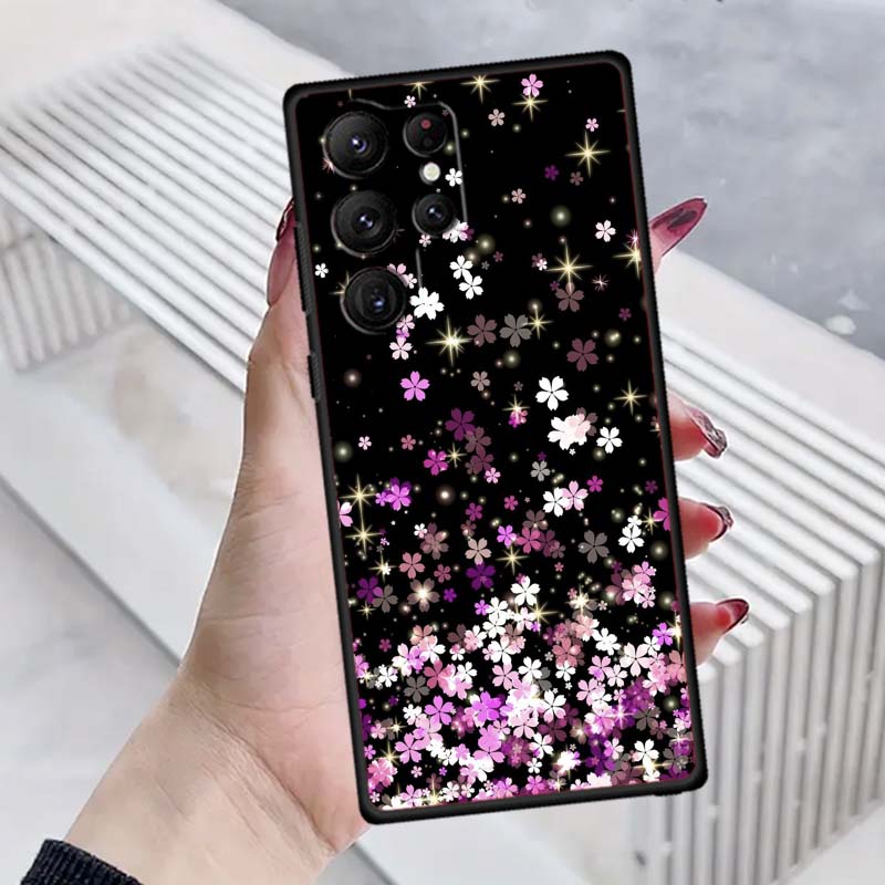 Butterfly flower pattern Phone Case For Samsung Galaxy S26 S25 S24 S23 S22 S21 S20 Ultra Plus FE 5G Black Soft TPU