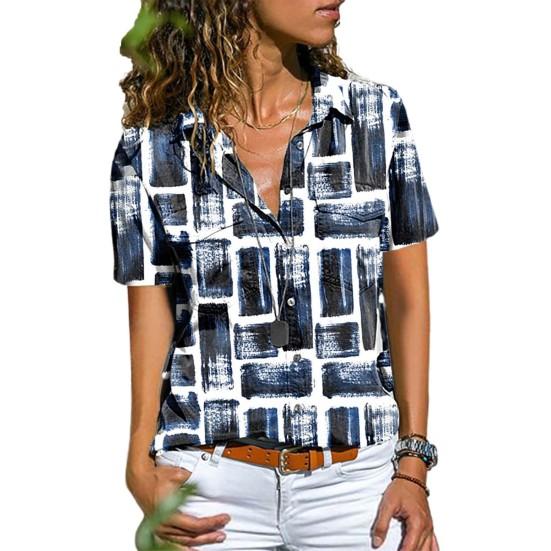 Femmes Manches Courtes Col rabattu simple boutonnage Impression T-shirt Style Décontracté Chemisier Streetwear
