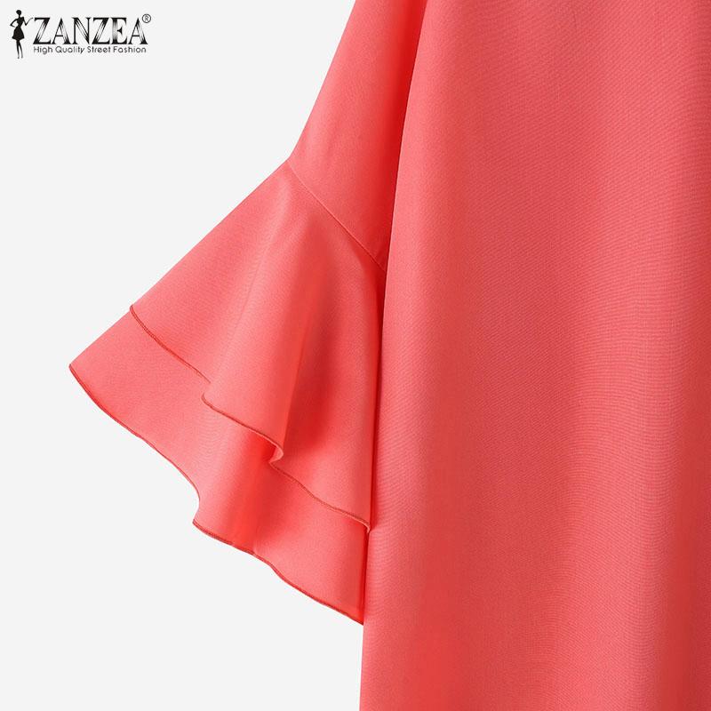 ZANZEA Bluză lejeră de damă, casual, cu gât rotund și mâneci cu volane