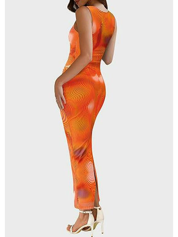 2024 Women's Floral Ruched Mesh Bodycon Dress - Sleeveless, Round Neck