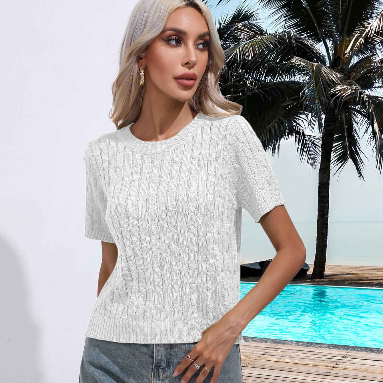 

GMXIA Женская мода Повседневное однотонный принт Лето-весна с коротким рукавом и круглым вырезом Трикотажные короткие рукава XL белый