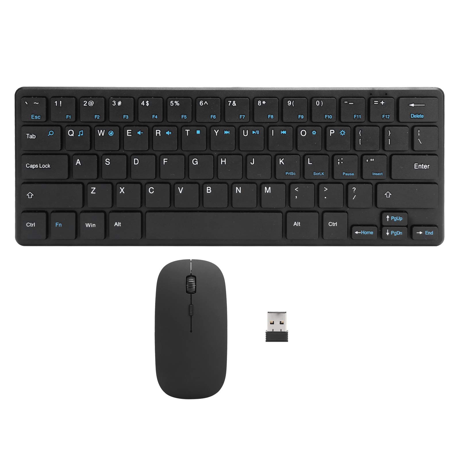 

Wireless keyboard and mouse set with 2.4G USB receiver, ergonomic design, compact and portable, 64 keys, 10m effective distance