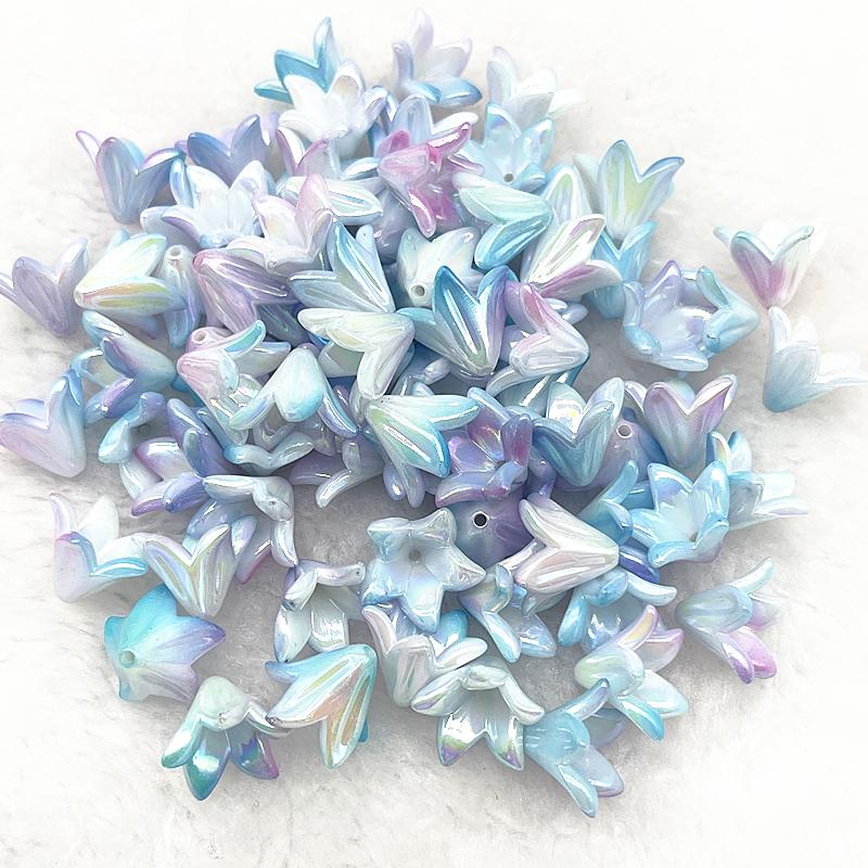 20pcs 13x16mm Gradual Change Acrylic Lilies Beads Caps Jewelry Findings Charms Bracelets Spacer Beads for Jewelry Making