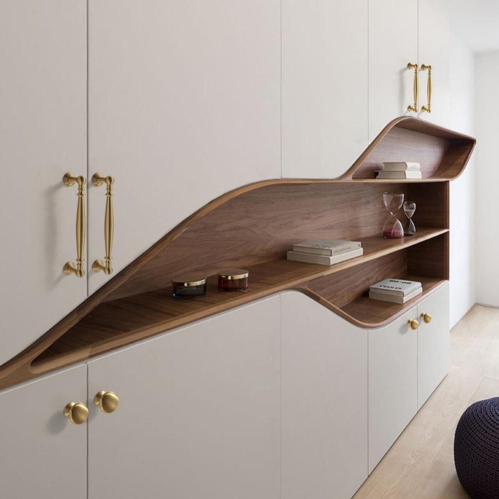 Französischer Leichter Luxus Schrankgriff aus massivem Messing, Mid-Century Modern Cremefarbener Stil Schubladengriff, Nordisch-Amerikanisch Einzelbohrung