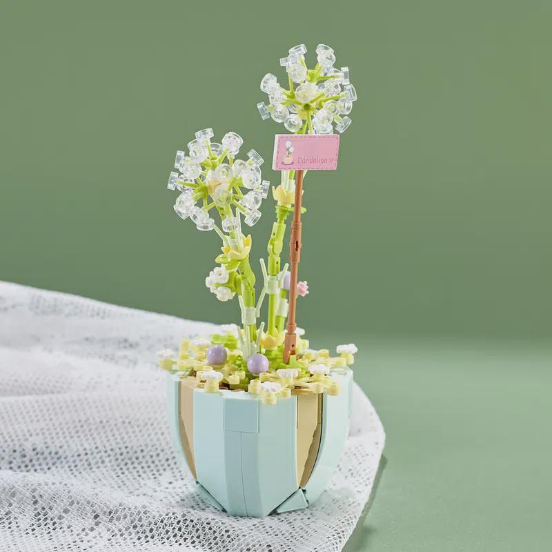 Building Block Bouquet 3D Model Home Decoration Plant Potted Chrysanthemum Rose Flower Assembly Brick Toy