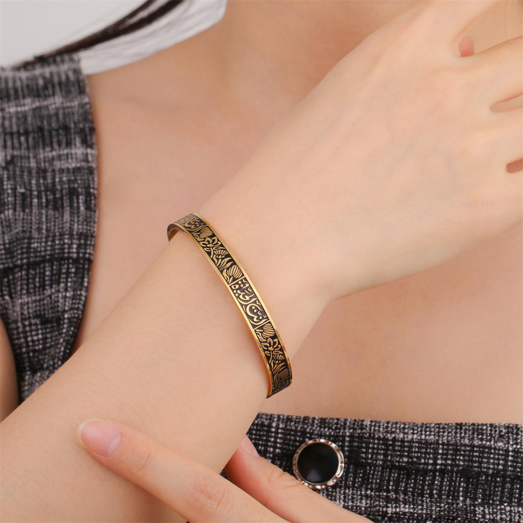 EUEAVAN Arabic Calligraphy Lotus Flower Bracelets Stainless Steel Muslim Islam Blessing Cuff Bangle Vintage Religious Jewelry