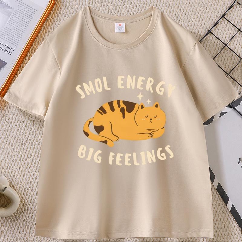 Smol Energy Big Feelings Cat Tshirts Casual Cotton Short Sleeve Round Neck Tshirt Unisex WOMEN Summer Comfortable Clothes Tops