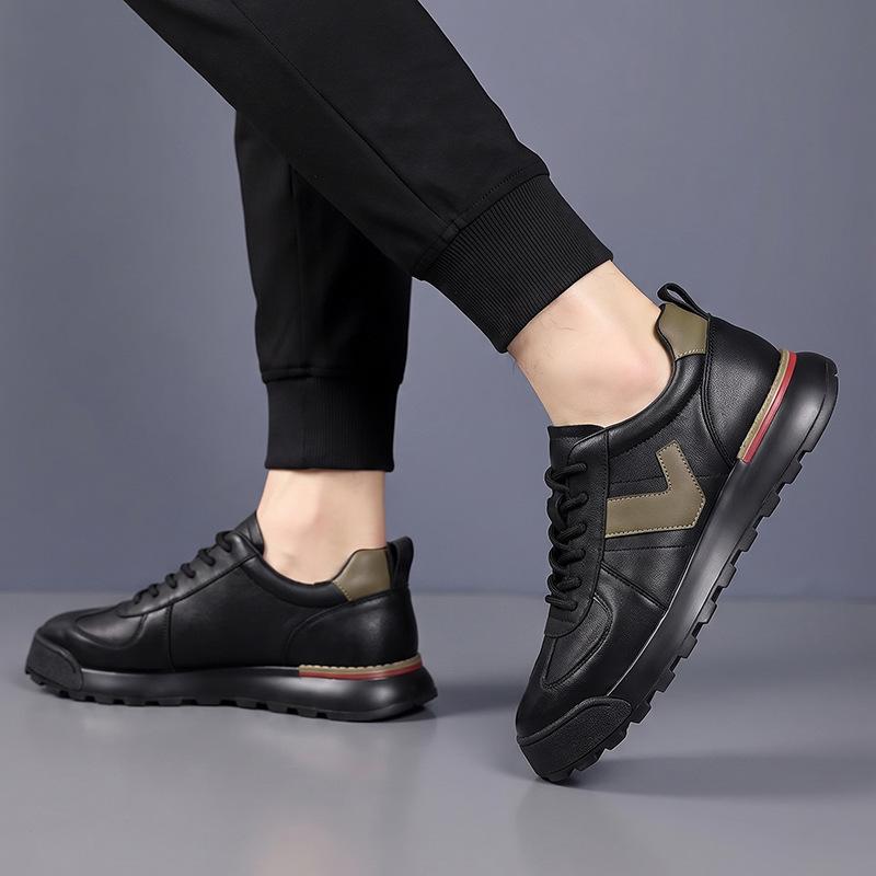 Men's shoes first-layer cowhide casual leather shoes thick-soled fashionable, lightweight, breathable sports Forrest Gump shoes low-top