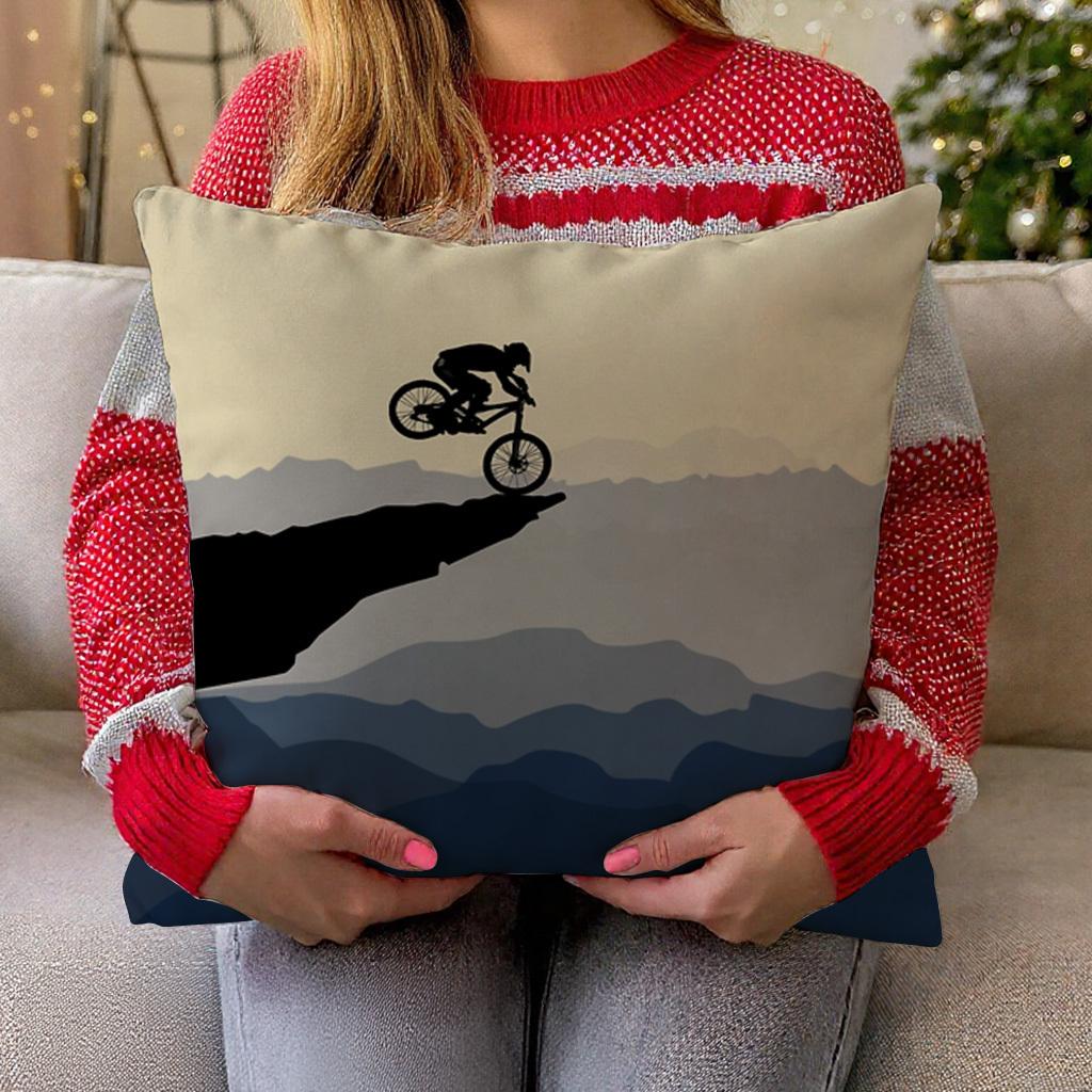 Mountain Bike Adventure Pillow Cover, Silhouette Rider On Cliff Design Cushion Case For Living Room Bedroom Home Decor Gift