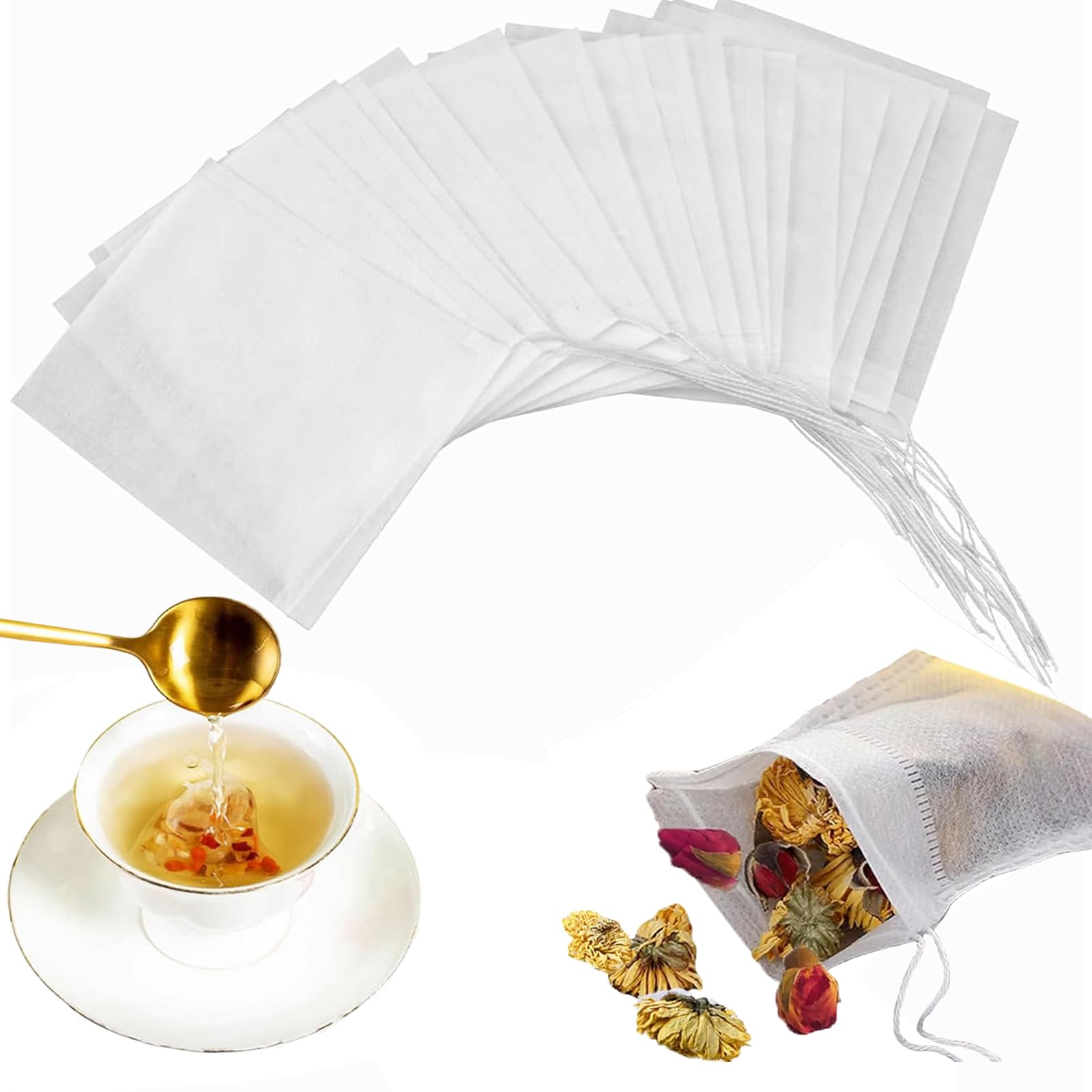 

BOJIDO Tea Bags, Empty Disposable Tea Bags, Pack of 100 Drawstring Tea Bags, Tea Filters for Loose Leaf Tea, Coffee, Black Tea, Green Tea, Barley