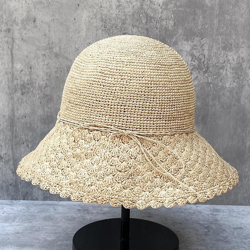Lafite Straw Fan Flower Hollow Straw Hat Women'S Summer Vacation Leisure Big Edge Beach Hat Foldable Sun Hat