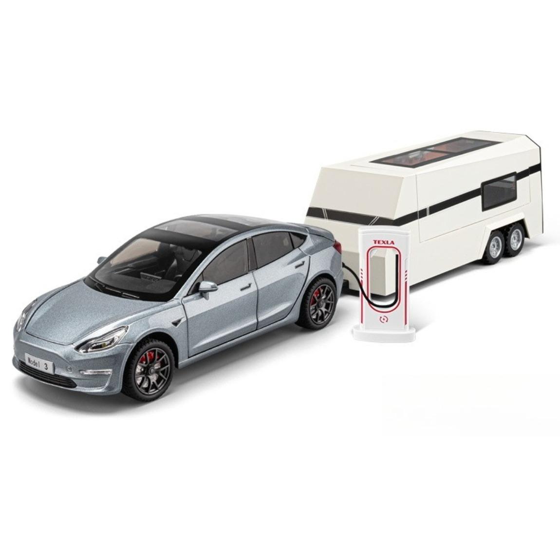 

1/24 Tesla Model 3 SUV Причіп зі сплаву RV Модель Автомобіля Лита Металева Кемпер-фургон Будинок на колесах Туристичний Автомобіль Моделі Транспортних засобів Звук Світло Подарунки для Дітей сірий колір