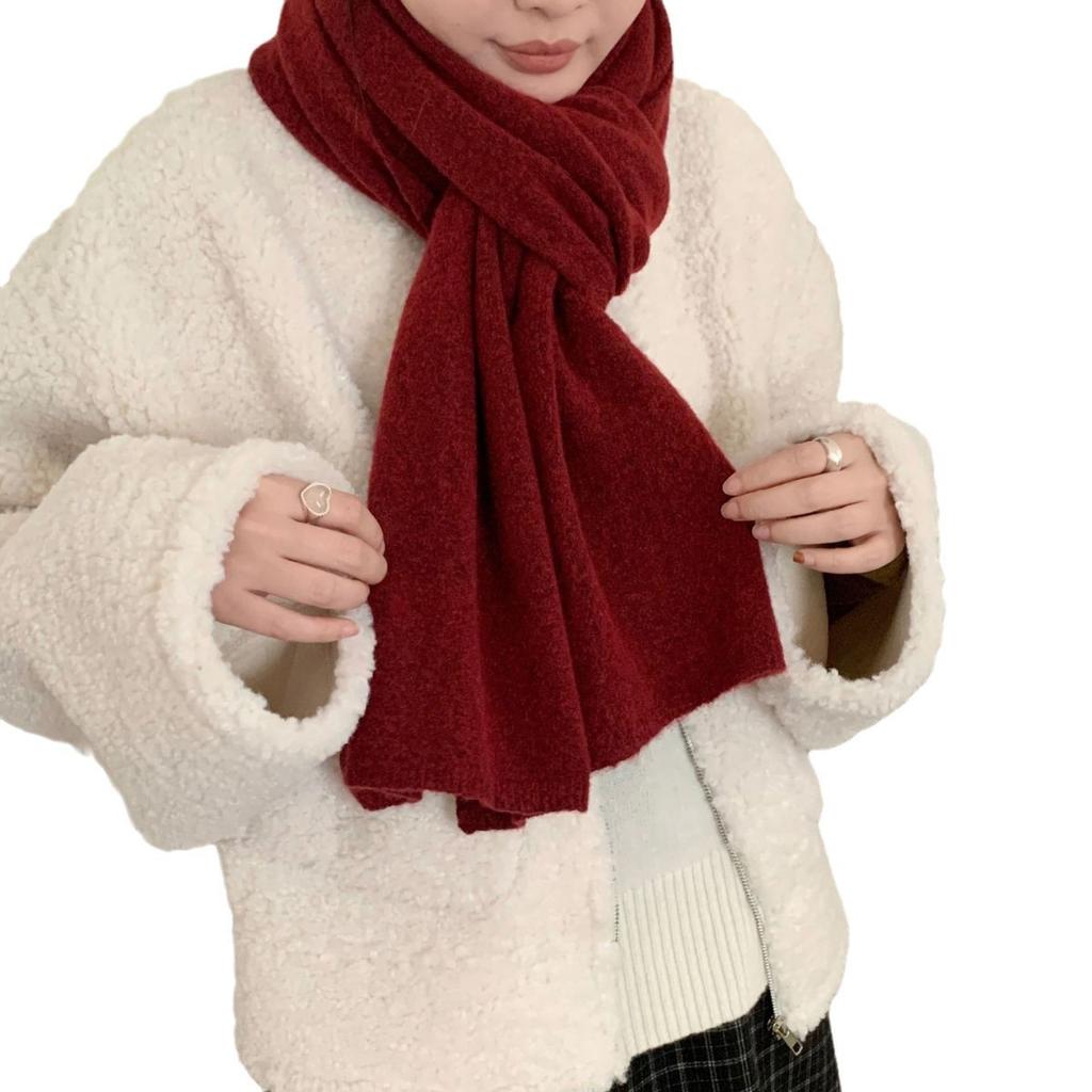 Japanese And Korean Autumn And Winter Solid Color Wool Blended Scarf Warm Simple High-End Versatile Scarf Direct Sales Women