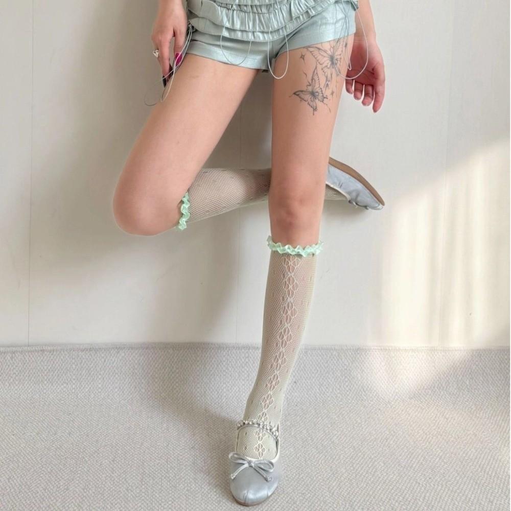 Lace Pile Calf Socks Hollow out Knee Highs Socks Sweet Women's Stockings Girl