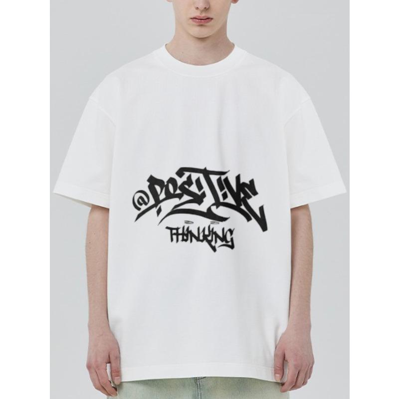 

Oversized White T Shirt with Postive Thinking Graffiti Print for Casual Streetwear Style XXXXL белый