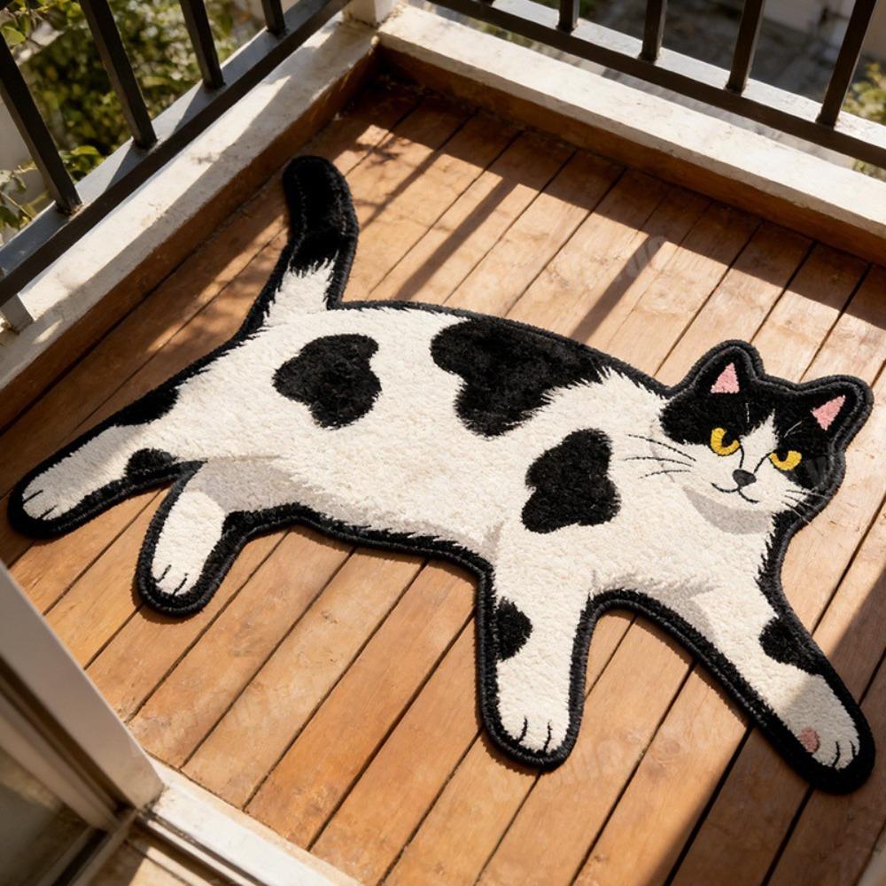 Non Slip Cat Floor Mat Absorbent Bedside Carpet Room Accessory Cat Shaped Rug  Bathroom