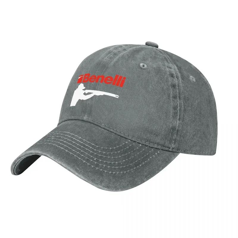 Benelli Logo Schieß Silhouette Gewaschenes Canvas Baseballkappe Unisex Verstellbarer Hut Outdoor Sport Modeaccessoire