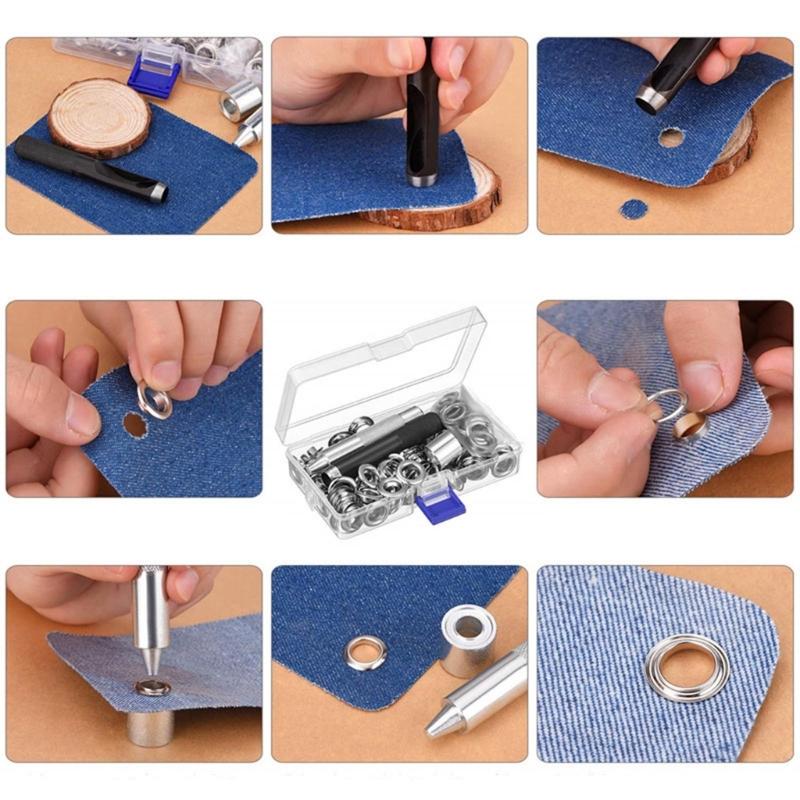 100Sets Grommet Tool 10mm Eyelets with 3pcs Installation Tools for Craft Making Shoes Bag Leather Belt Repair Accessory