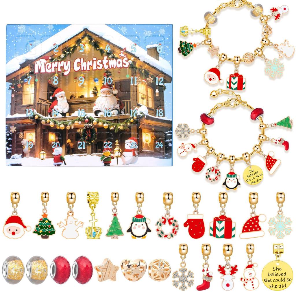 Christmas Bracelet DIY Crystal Beaded Alloy Jewelry Santa Blind Box Children's Holiday Gift