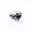 Retro Black Zircon  Adjustable Open Ring for Men Silver-plated Copper Gothic Punk Edgy Jewelry Accessories Cool Gift