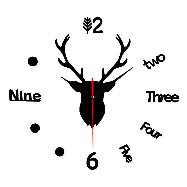 Creative Deer Head Wall Clock Frameless DIY Wall Mute Clock 3D Surface Sticker Home Wall Decor