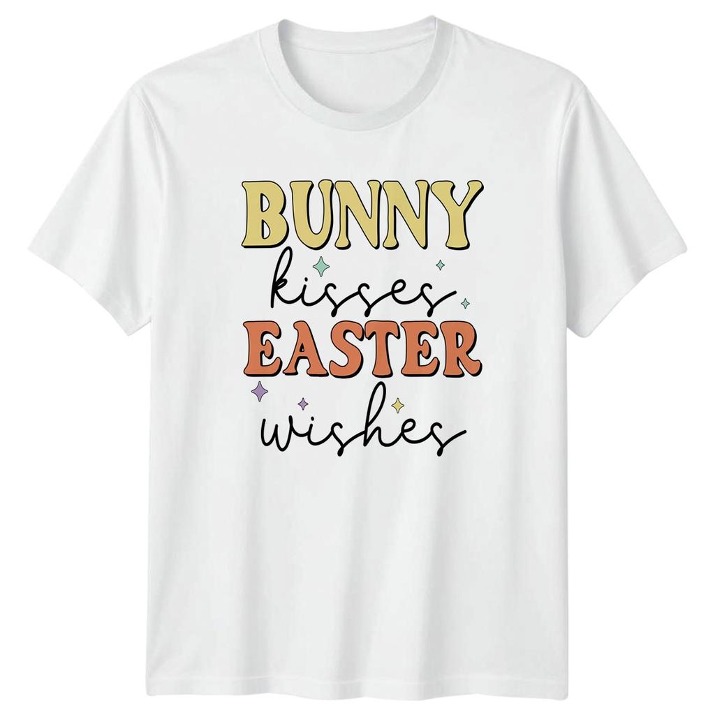 Bunny Kisses Easter Wishes TShirt Groovy Bunny Retro Holiday Apparel