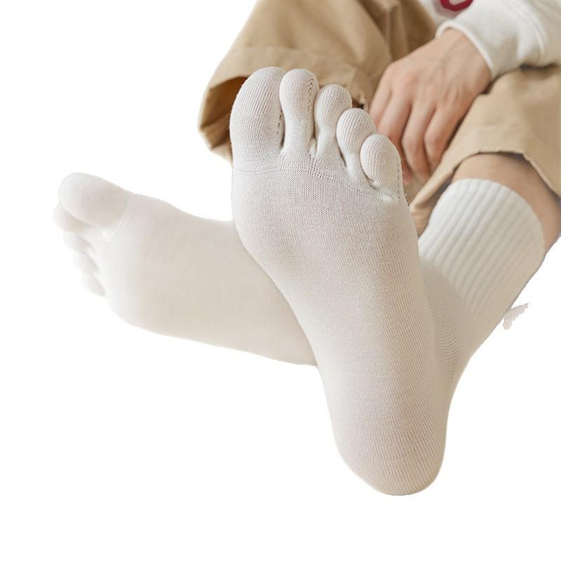 Men's Mid-Calf Five-Toe Sports Socks - Cotton, Anti-Odor, Sweat-Wicking, All-Season