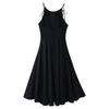 Summer European and American Women's Clothing Black Wide Pendulum Midi Suspender Dress