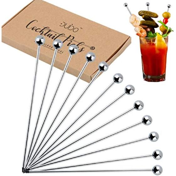 Cocktail Picks Stainless Steel Toothpicks - (12 Pack / 4 Inch) Martini Picks Reble Fancy Metal Drink Skewers Garnish Sticks for Martini Olives