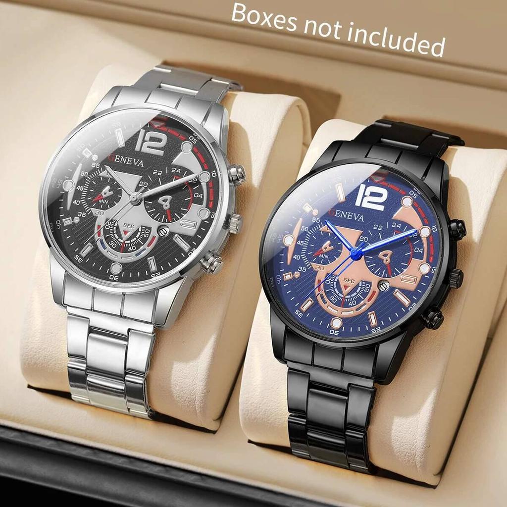 2PCS/Set Fashion Men Business Watches Luxury Analog Quartz Watch With Calendar For Men's Clock Reloj Hombre