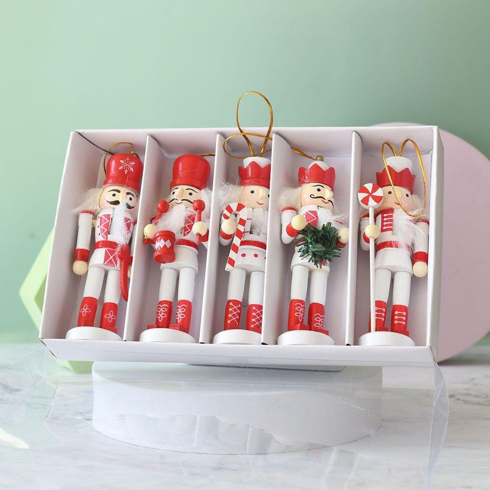5PCS Painted Christmas Nutcracker Vintage Handcraft Figurine Soldier Doll  Office Decor