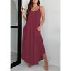 Women's  Solid Color Loose V-neck Spaghetti Strap Irregular A-line Maxi Dress Summer Casual Long Dress for Leisure