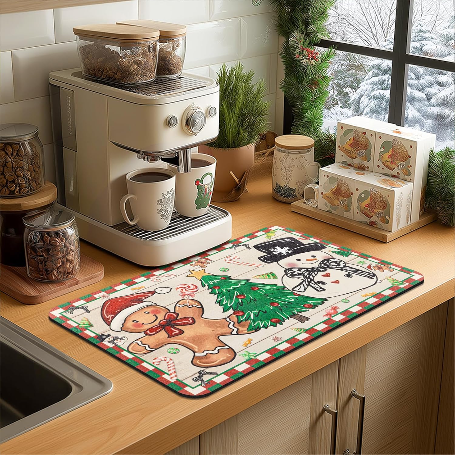

Christmas Gingerbread Man Kitchen Drain Pad, Tableware Drying Pad, Coffee Machine Pad, Christmas Restaurant Decoration 30x40cm 12x16inch