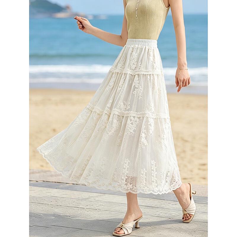 Lace Mesh High-Waist A-Line Skirt One Size