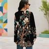 Women Plus Size Round Neck Long Sleeve Black Gold Printed Loose High Low Hem Shirt With Pockets