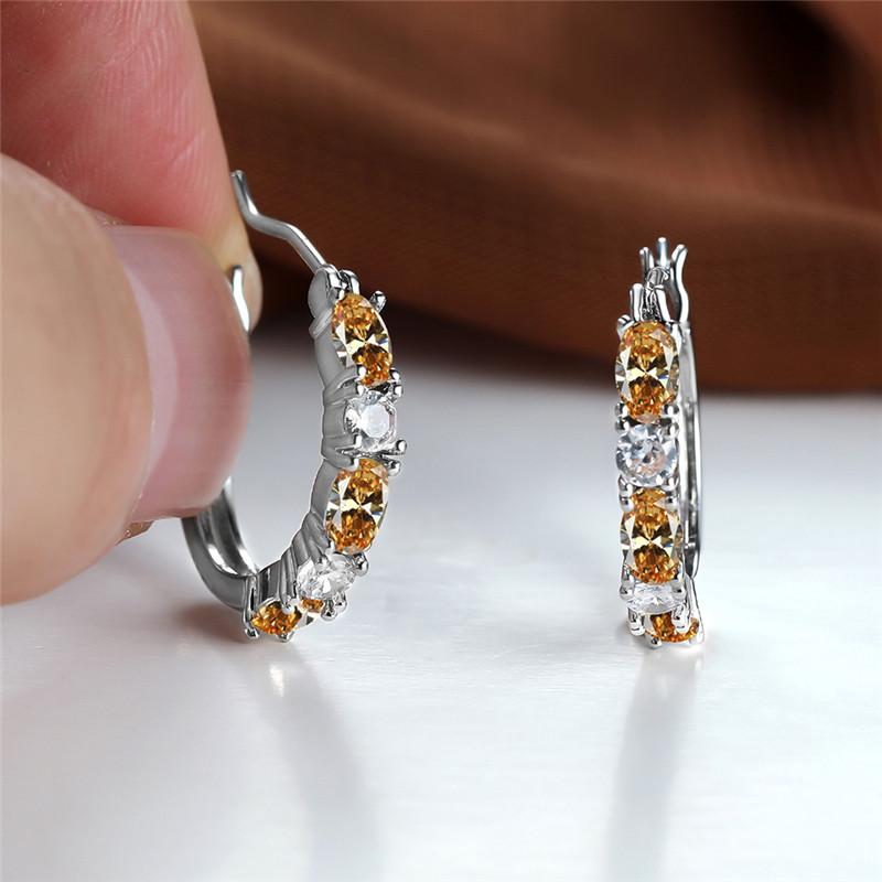 Boucles d'oreilles créoles rondes en pierre ovale bleu royal, rouge, rose, violet, vert pour femmes, zircon blanc couleur, petites bijoux de mariage