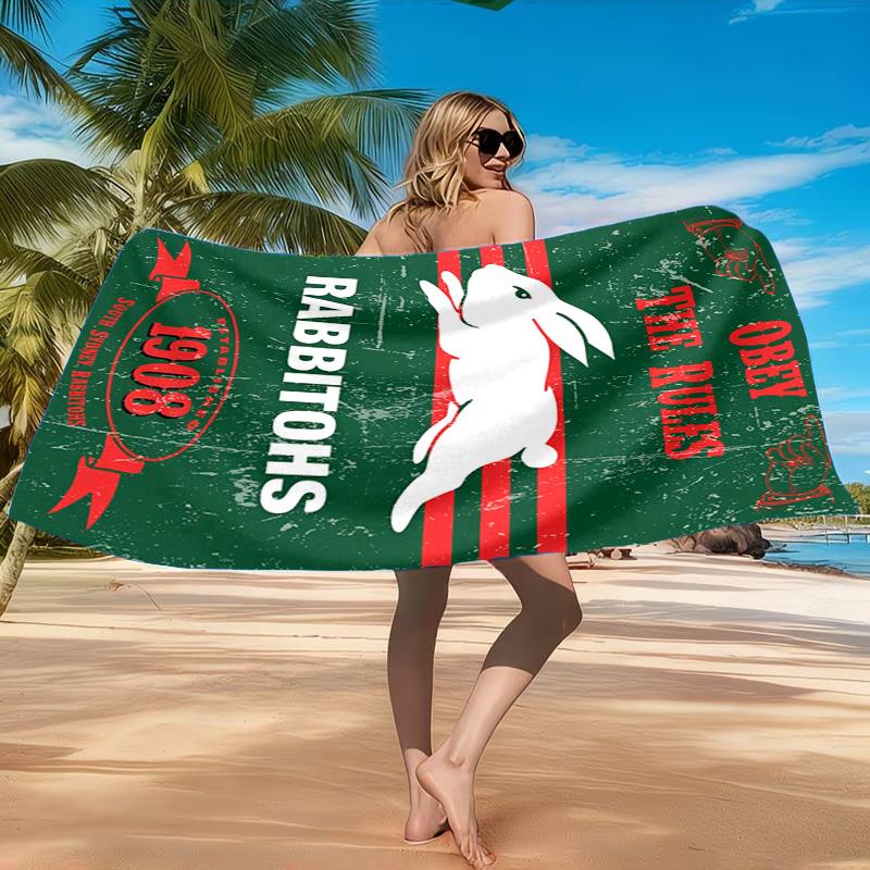 Nrl Rabbit Artwork Design Beach Towel, Quick-drying, Easy to Care for, Suitable for Both Fitness and Beach Vacations,Sports Essential