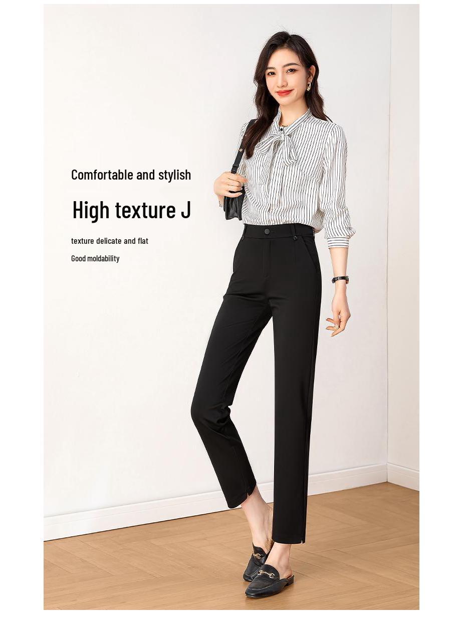 

IELTS Cheng High-Stretch No-Iron High-Waist Slimming Cigarette Pants - Spring Fashionable Elastic Baguette Style. Size 32 (141-150 lbs)