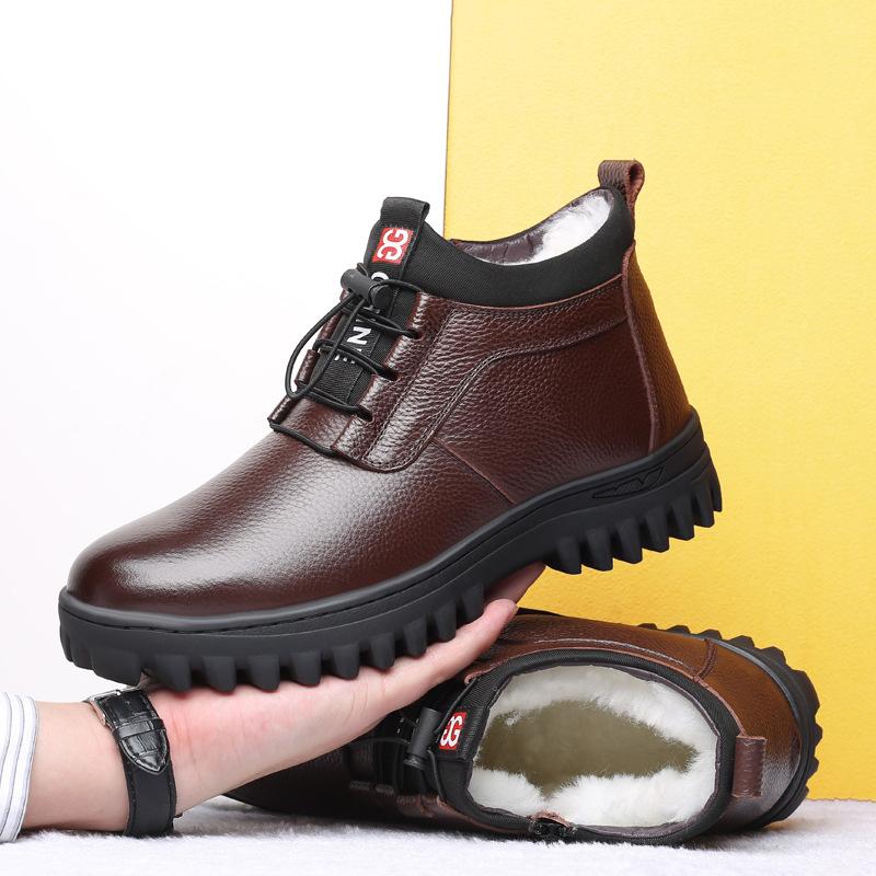 

Winter new men s cotton shoes first layer cowhide wool warm leather boots outdoor velvet leather casual men s shoes thickened 44