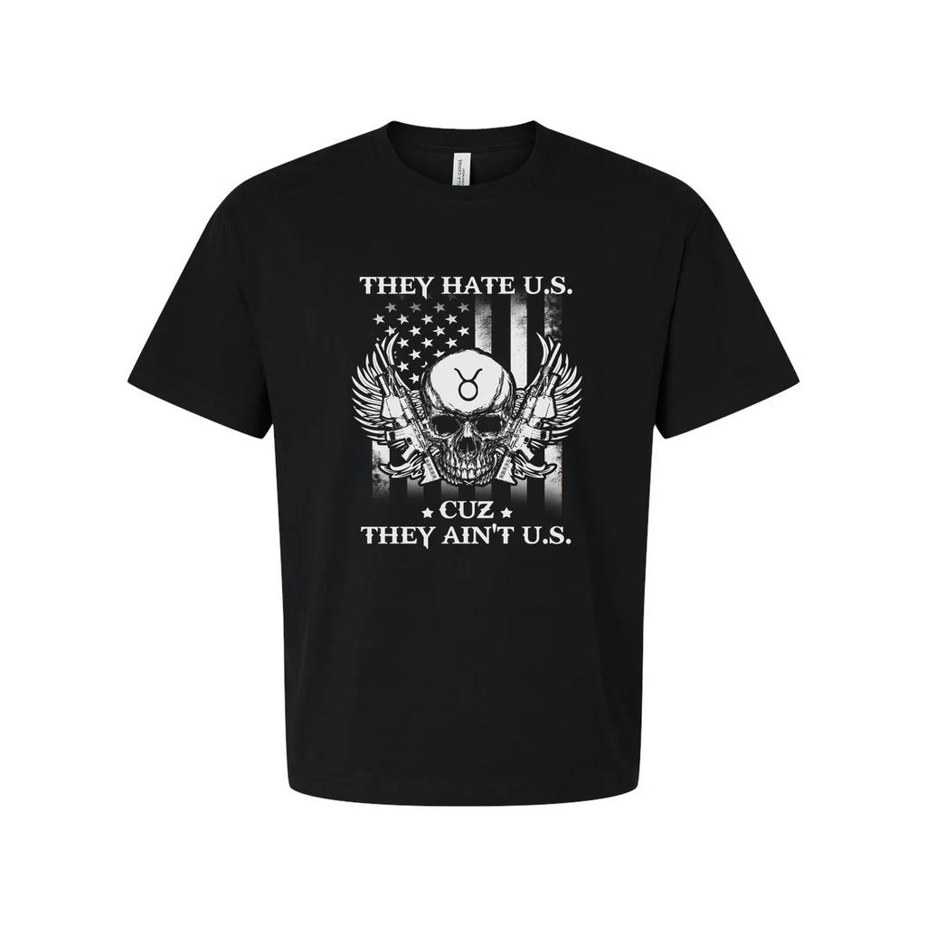 Unisex Veteran Graphic T Shirt With Skull Wings American Flag And They Hate US D