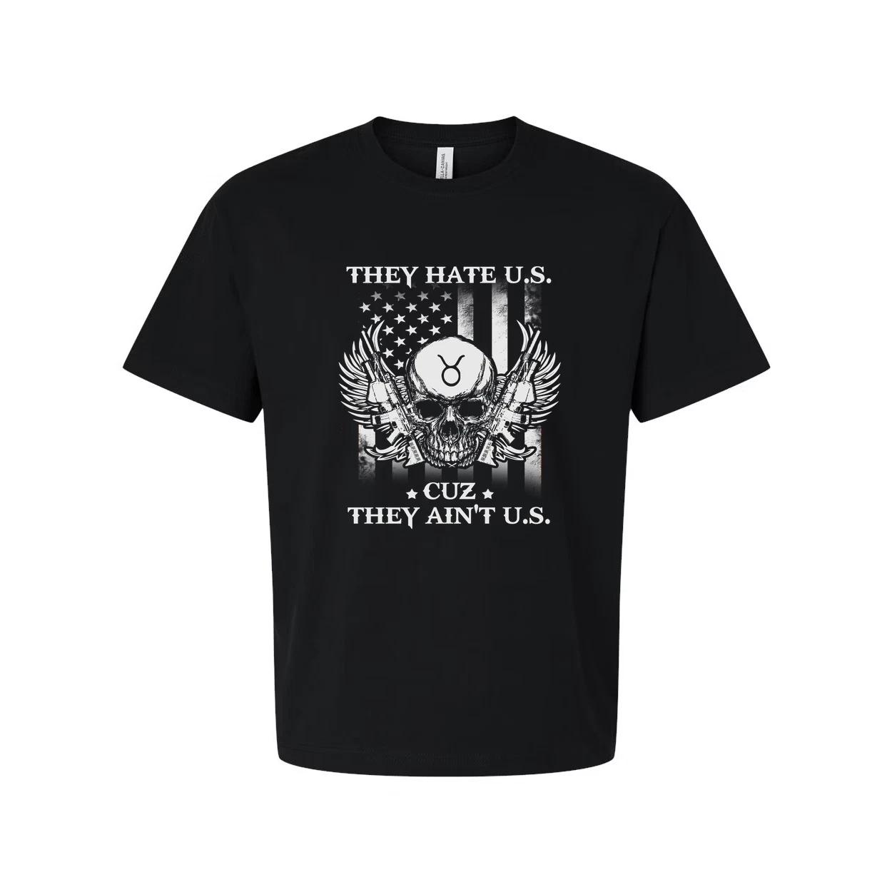 Unisex Veteran Graphic T Shirt With Skull Wings American Flag And They Hate US D S