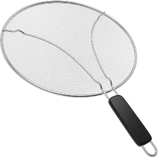 Large Splatter Screen for Frying Pan, 15 Inch Stainless Steel Grease Splatter Guard, Mesh Frying Screen Keeps Kitchen Clean and Protects Skin From