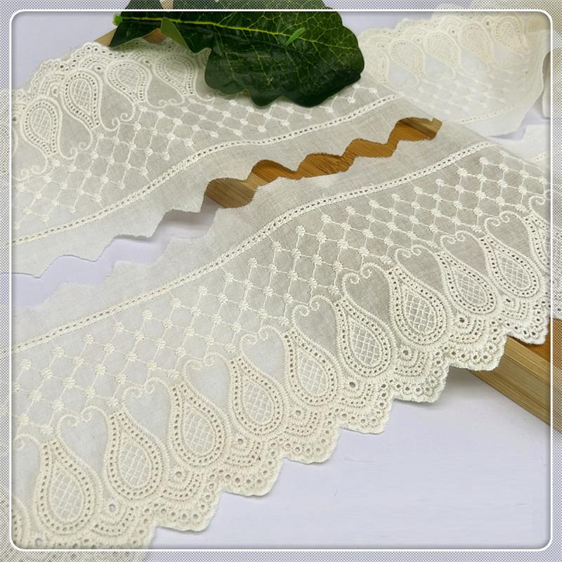 2Meters/lot 11 Cm Wide Palace Gourd Embroidery Pure Cotton White Apricot Black Lace Clothing Sofa Curtain Fabric Lace DIY