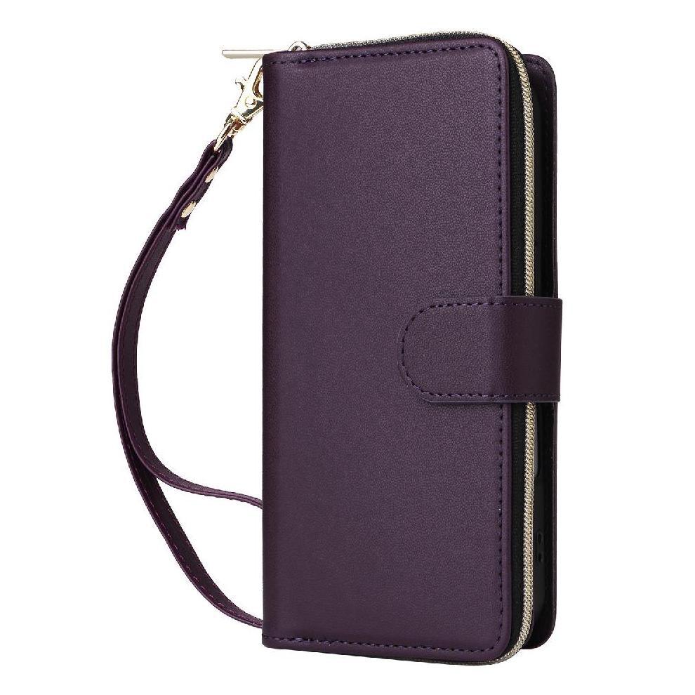 (dark purple) Wallet Case for Samsung Galaxy A26 5g Magnetic Closure Wrist Strap Zipper Pocket Pu Leather 9 Card Holder